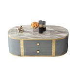 51.2" Modern Oval Coffee Table with Faux Marble Top & 4 Storage Drawers-Coffee Tables,Furniture,Living Room Furniture