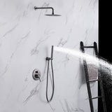 Brushed Gold 10" Round Rainfall Shower Head Wall Mounted Rain Shower System with Handheld Shower Solid Brass