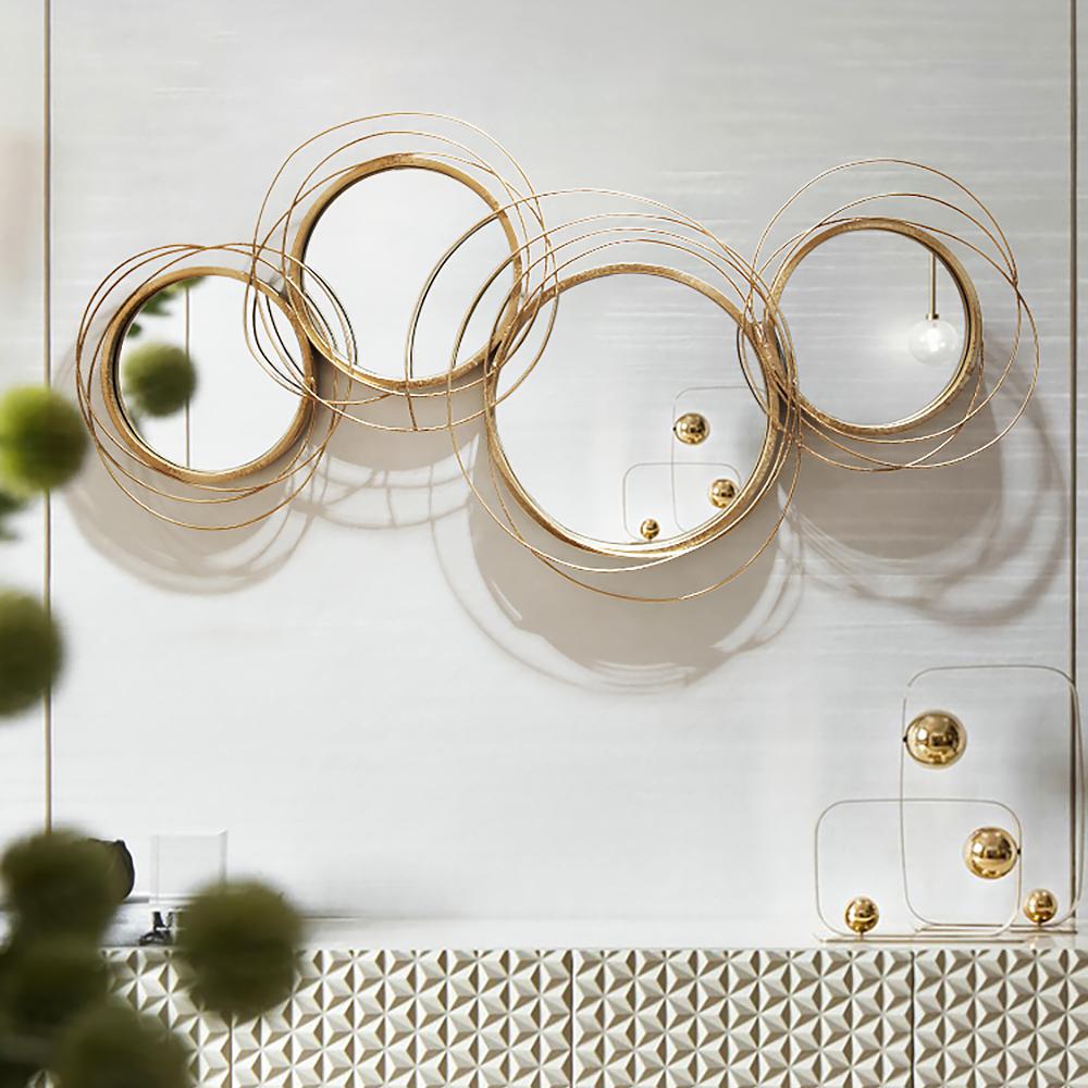 Light Luxury Creative 3D 4 Rings Round Gold Metal Wall Mirror