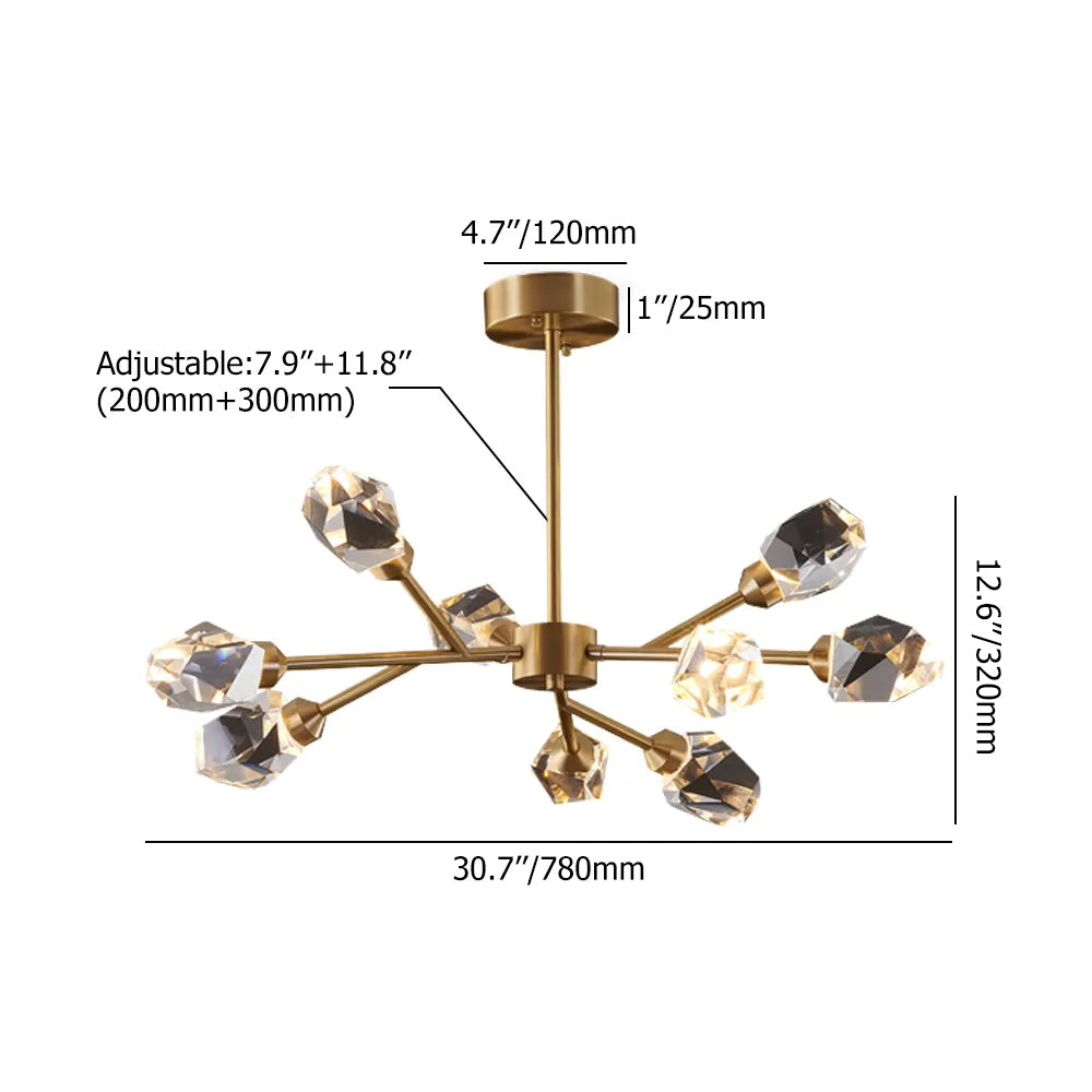 Modern Brass Sputnik Crystal Chandelier 9-Light for Living Room & Dining Room
