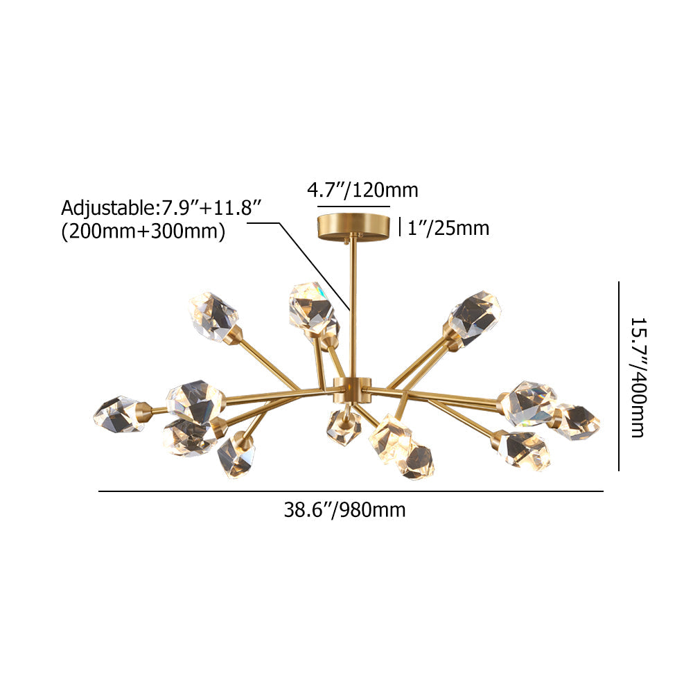 Modern Brass Sputnik Crystal Chandelier 9-Light for Living Room & Dining Room