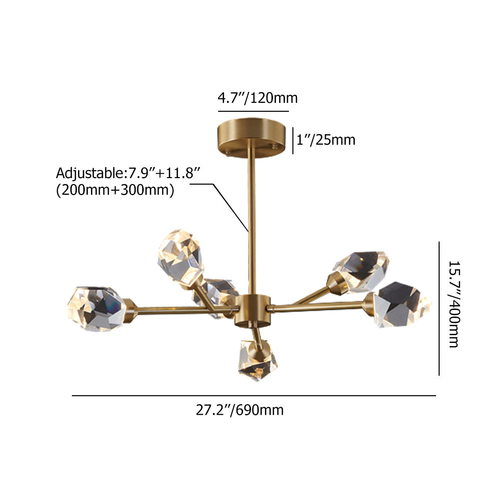 Modern Brass Sputnik Crystal Chandelier 9-Light for Living Room & Dining Room