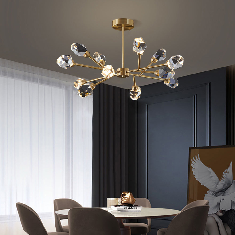 Modern Brass Sputnik Crystal Chandelier 9-Light for Living Room & Dining Room