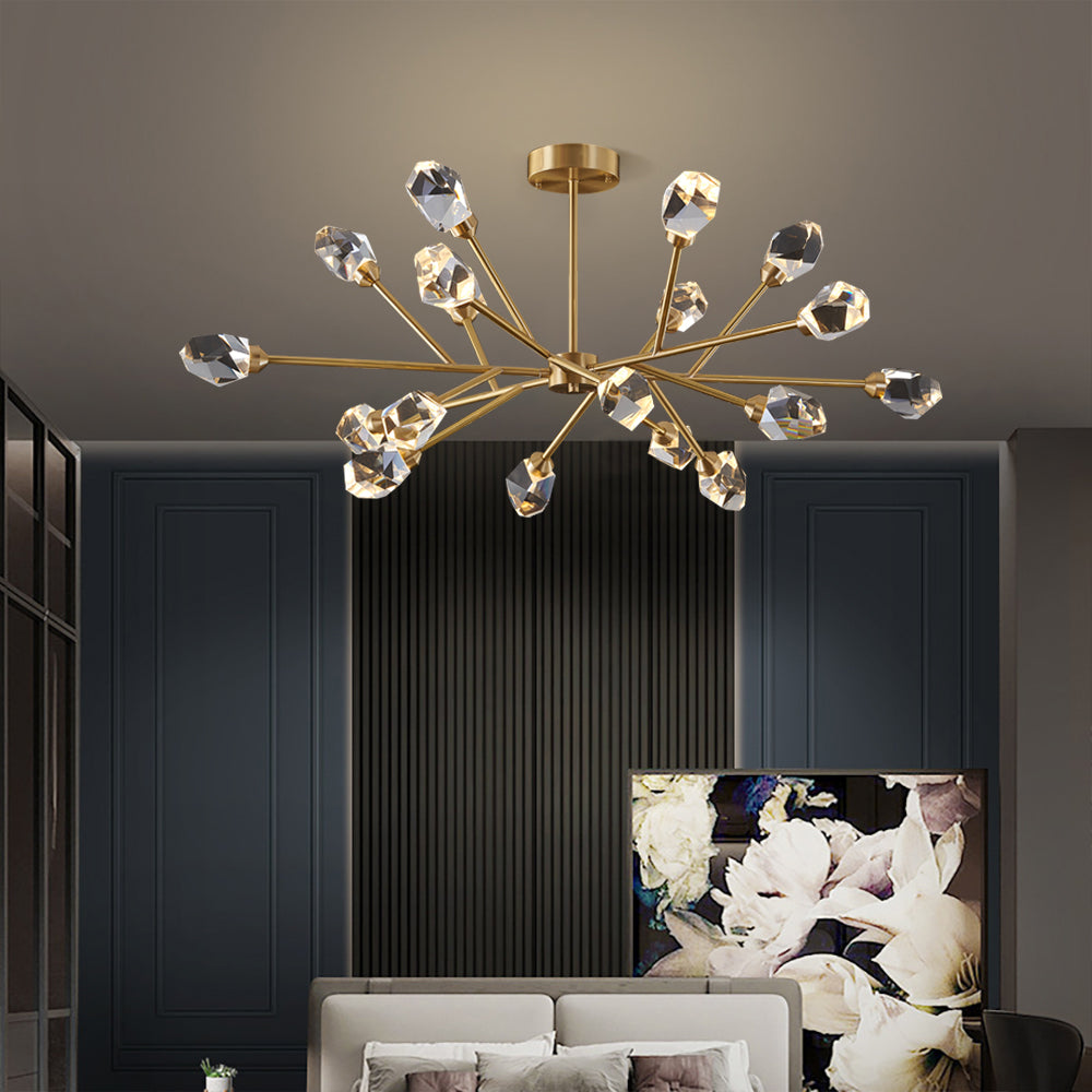 Modern Brass Sputnik Crystal Chandelier 9-Light for Living Room & Dining Room