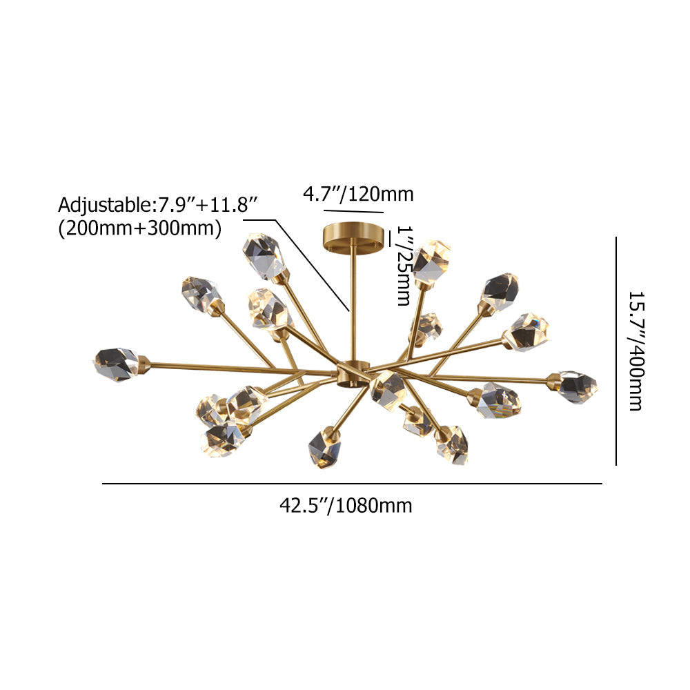Modern Brass Sputnik Crystal Chandelier 9-Light for Living Room & Dining Room