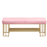 Modern Gray Storage Bench Entryway Bench Velvet Upholstered with Golden Frame & Shelves
