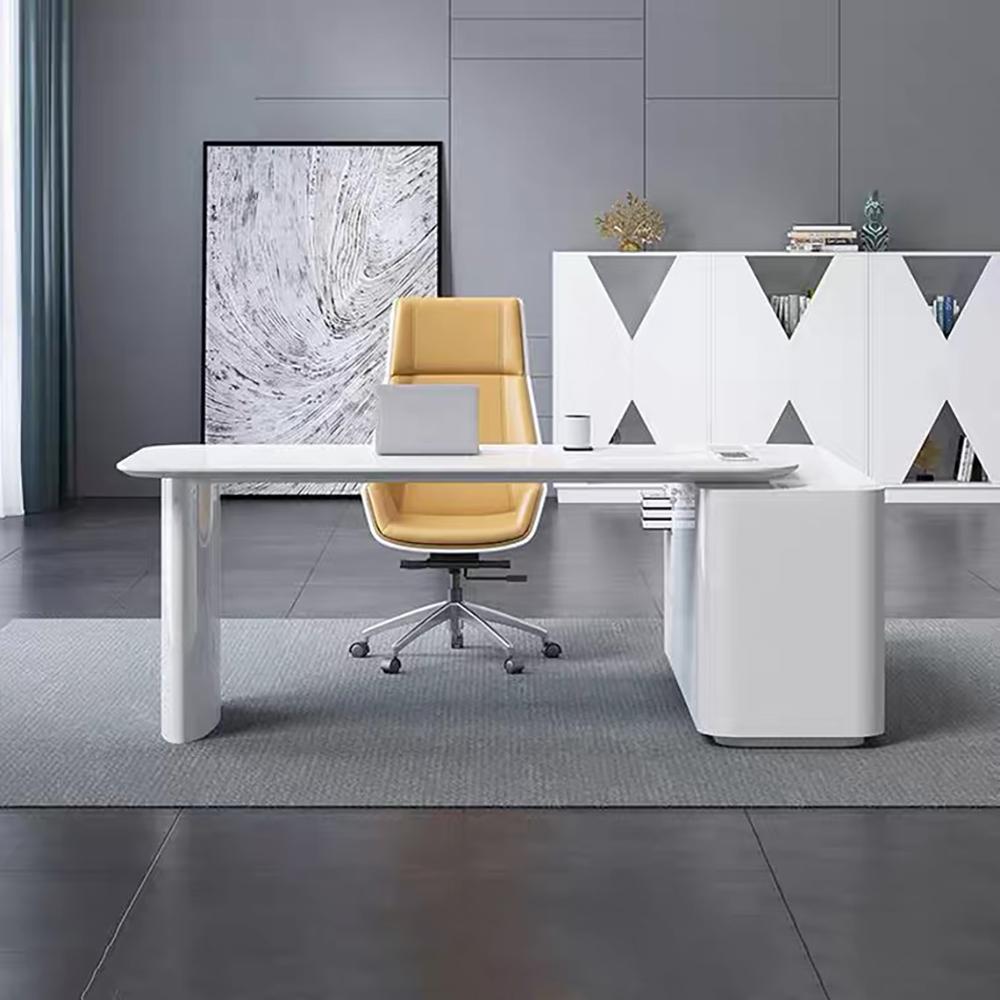 White L-Shape Executive Desk Large Home Office Desk Storage Drawers & Cabinet Right Hand