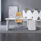 White L-Shape Executive Desk Large Home Office Desk Storage Drawers & Cabinet Right Hand