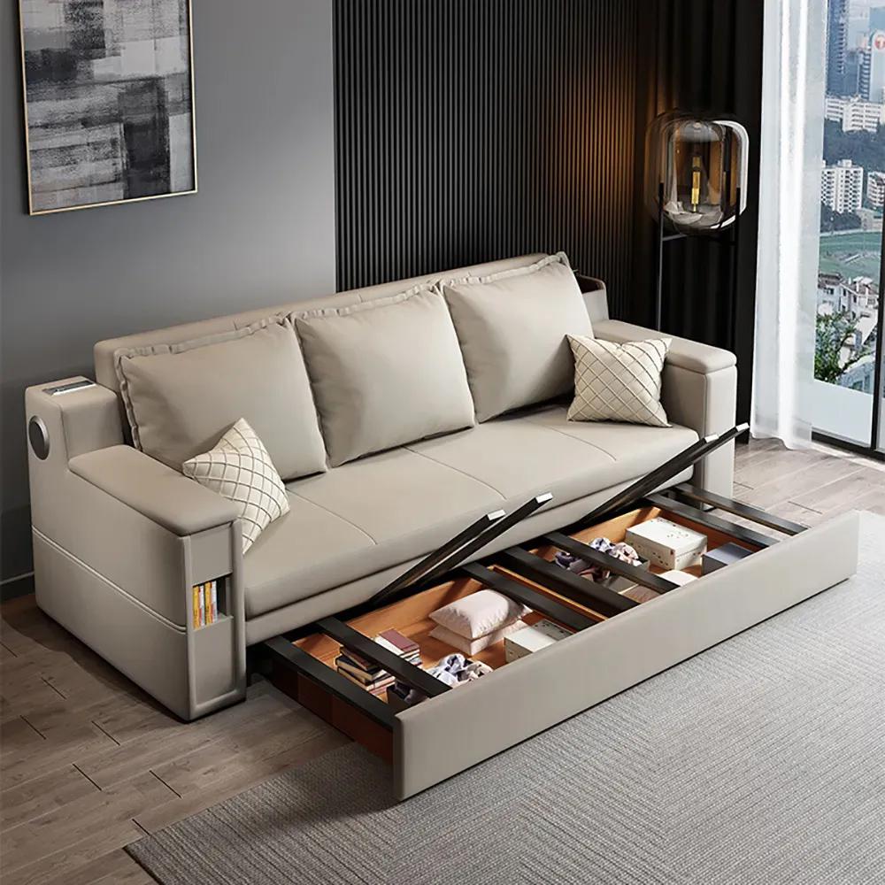 82.7" Convertible Bed Full Sleeper Sofa Leath-aire Upholstered Storage Sofa