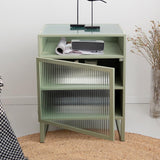 Nordic Minimalist Black Nightstand Glass Door Bedside Table with 2 Shelves