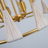 Modern Art Deco 6-Light Drum Chandelier Light Natural Rope Beige Hand-wrapped Lamp