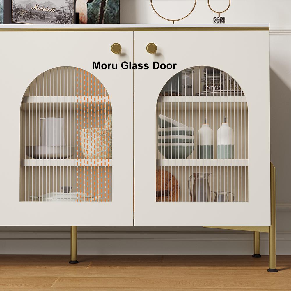 47" Modern White Arch Sideboard Buffet with 2 Doors & Drawers Carved Credenza