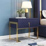 Modern Nightstand with Drawer, PU Leather in Deep Blue, Gold Leg