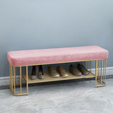 Modern Gray Storage Bench Entryway Bench Velvet Upholstered with Golden Frame & Shelves