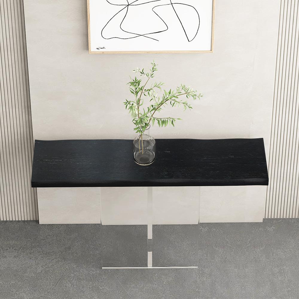 40" Black Modern Narrow Console Table Entryway Floating Pinewood Top & Acrylic Pedestal