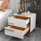 Modern 2 Drawers Black Lacquer Nightstand in Gold