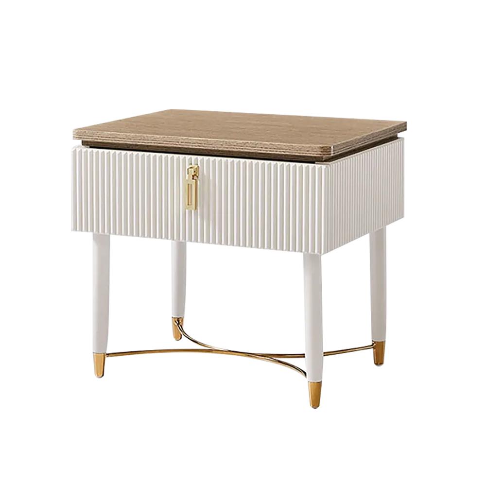 Modern White Nightstand Contemporary Wood Nightstand Bedside Table with Drawer in Gold