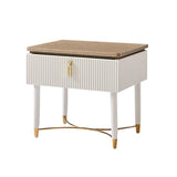 Modern White Nightstand Contemporary Wood Nightstand Bedside Table with Drawer in Gold