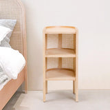 24" Black Nightstand Semi-Circle Rattan Bedside Table with 1 Shelf
