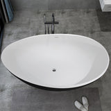 71'' Oval Freestanding Tub Stone Resin Center Drain & Overflow in Matte White & Black