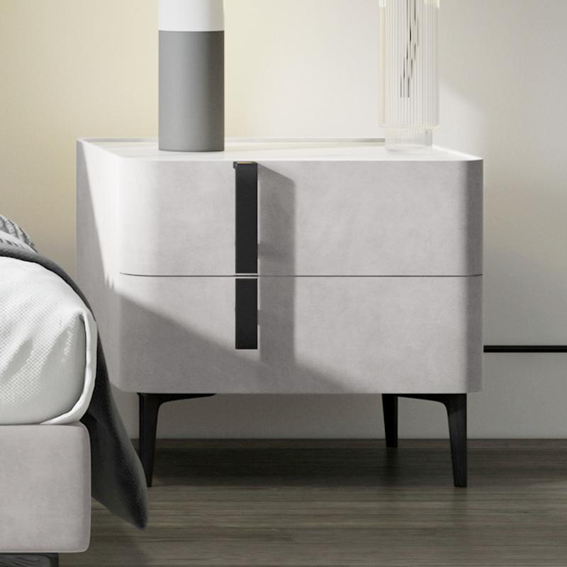 Modern Nightstand with Drawers & Sintered Stone Top Freestanding Bedside Table in Green