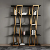 Modern Parallel Etagere Bookshelf in Black & Gold
