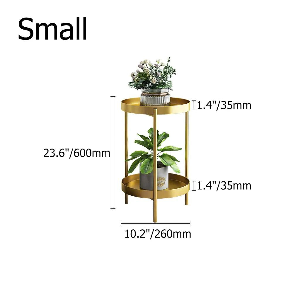 Round Metal Plant Stand 2-Tiered Gold Plant Pot Stand for Indoor&Outdoor in Small
