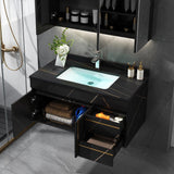 35" Black Modern Faux Marble Floating Bathroom Vanity Single Ceramic Sink