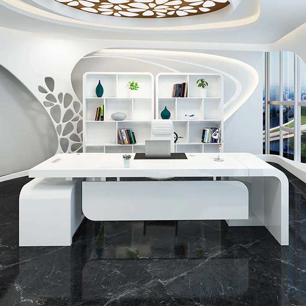 L-shaped Modern Executive Desk with Ample Storages Right Hand in White