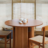 35" Farmhouse Storage Dining Room Table Cherry Round Wood Table for 4 Person