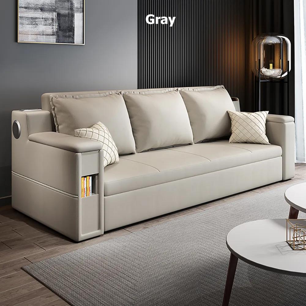 82.7" Convertible Bed Full Sleeper Sofa Leath-aire Upholstered Storage Sofa