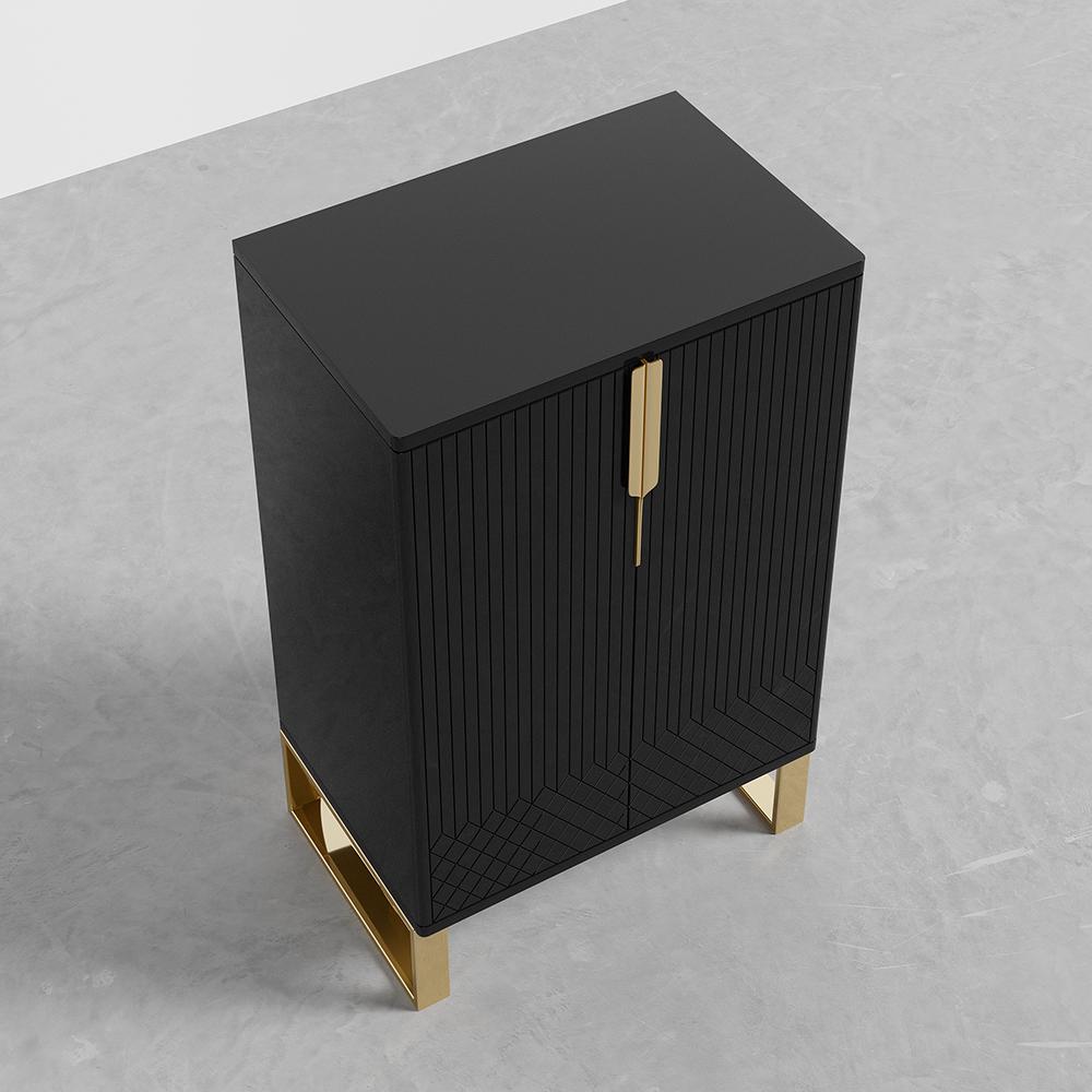 Aro Black Shoe Storage 18 Pairs Shoes Cabinet in Gold