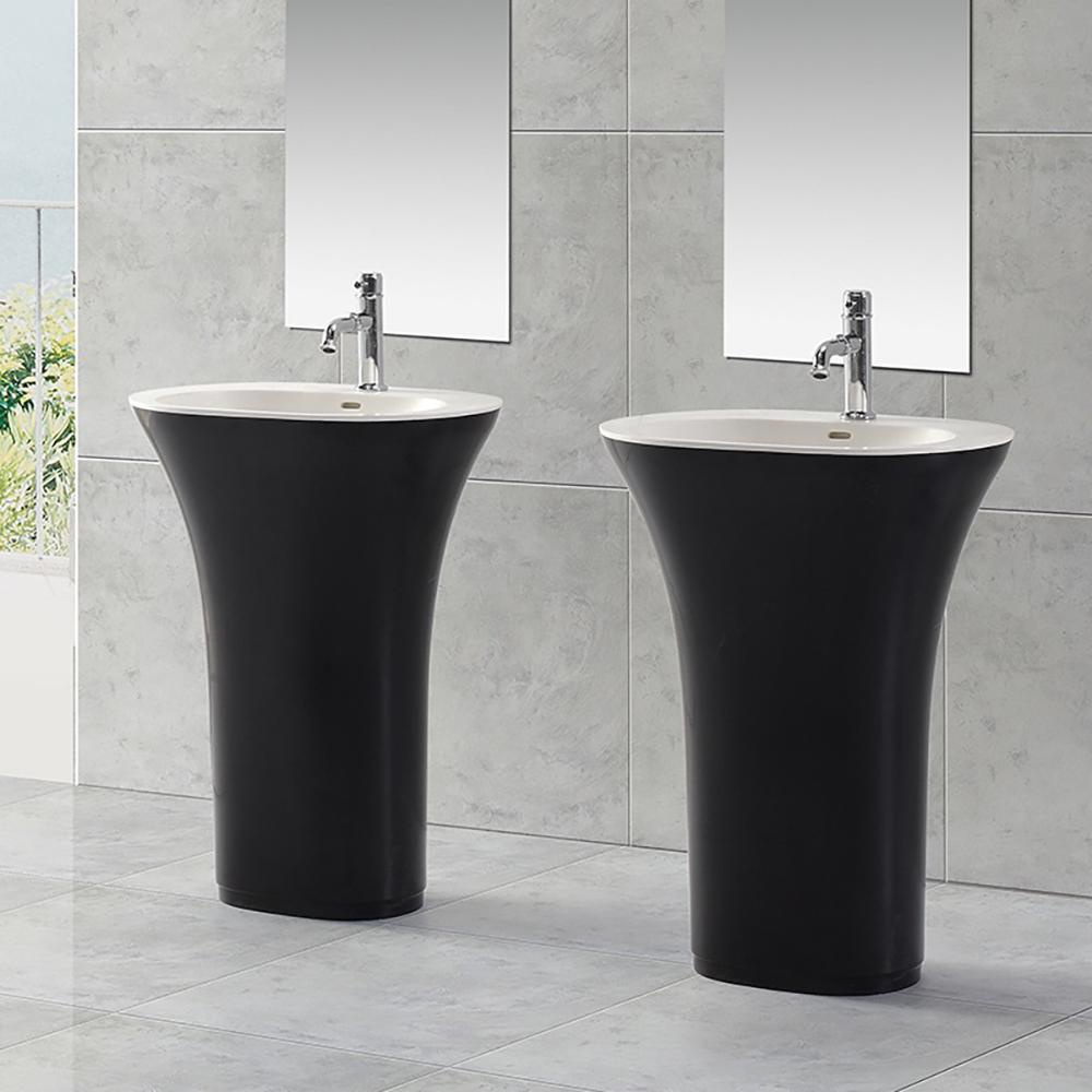 Modern Stone Resin Vase Shaped Pedestal Bathroom Wash Sink in White & Black