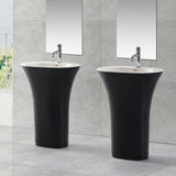 Modern Stone Resin Vase Shaped Pedestal Bathroom Wash Sink in White & Black