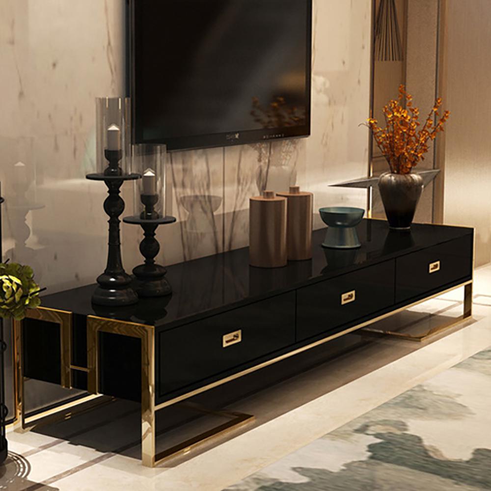 Jocise 71" Modern Jocise White & Gold TV Stand 3 Drawers Media Console