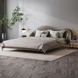 Light Pink Queen Bed Velvet Upholstered Platform Bed with Metal Legs