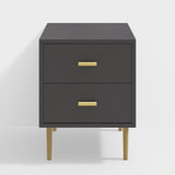 Modern Wood Nightstand with Gold Legs 2-Drawer Bedside Table in White