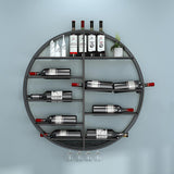 Modern Round Wall Mounted Metal Black Wine Rack