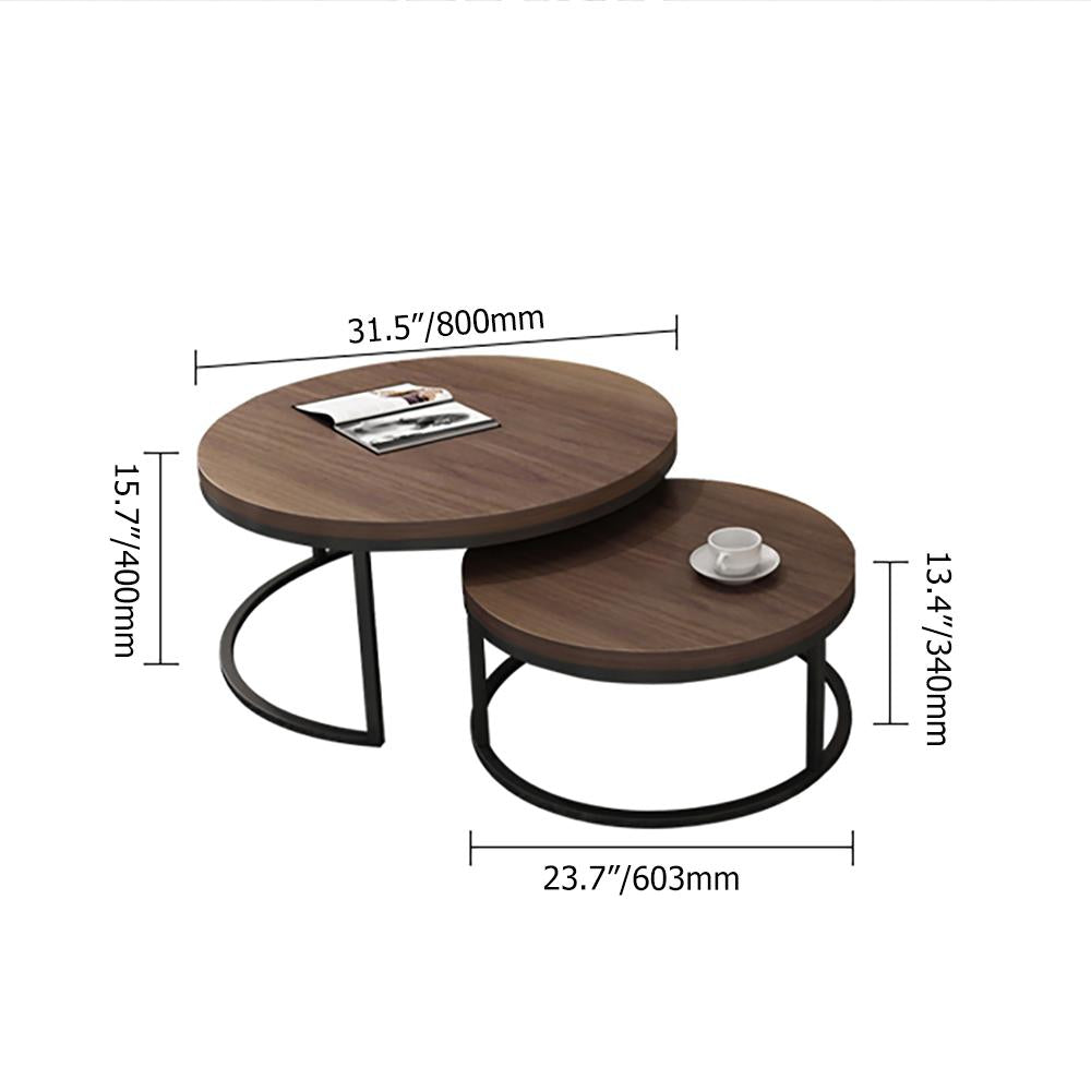 2 Pieces Modern Wood Gray & Black Round Nesting Coffee Table for Living Room