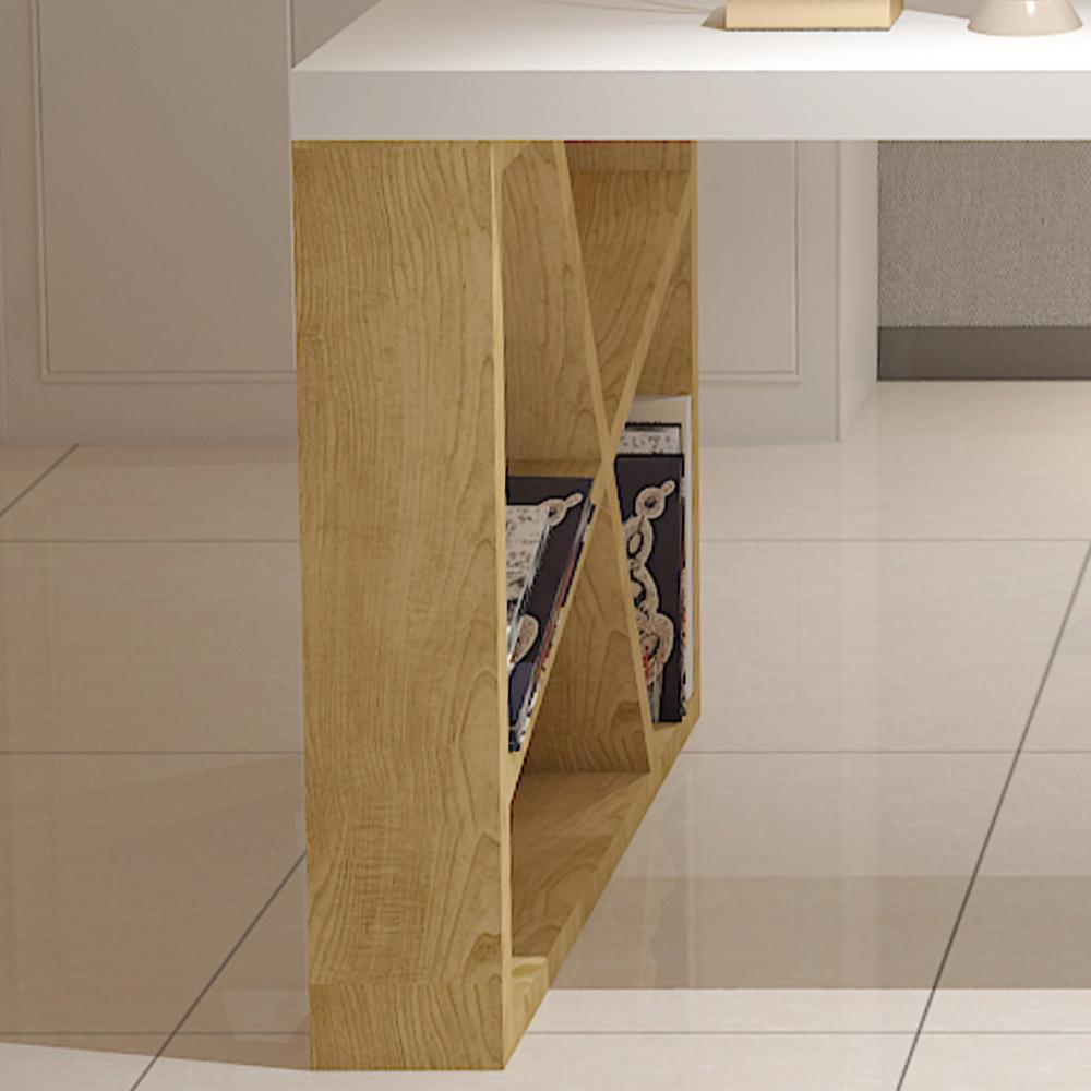 Modern White and Natural Rectangular Writing Desk with Shelves