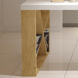 Modern White and Natural Rectangular Writing Desk with Shelves