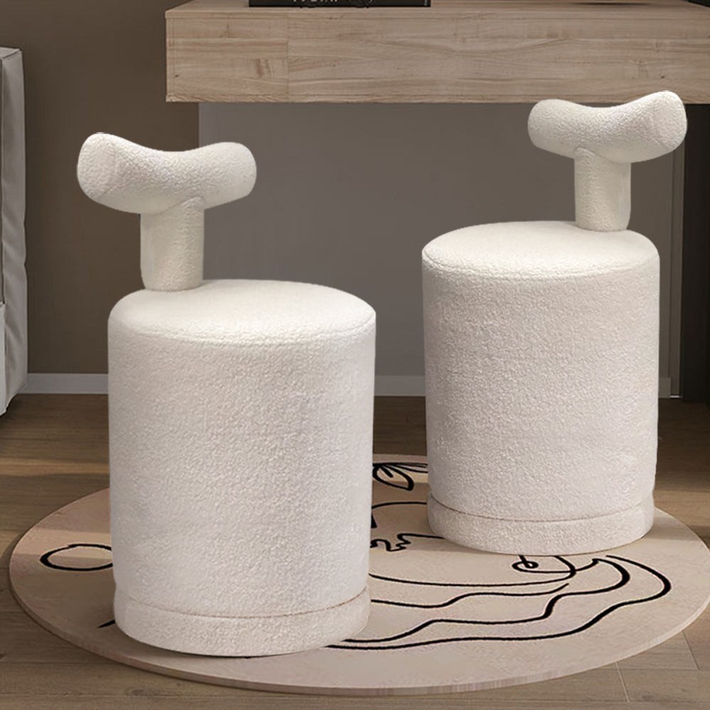 Modern White Boucle Vanity Stool with Round Seat & Back Bedroom Vanity Chair