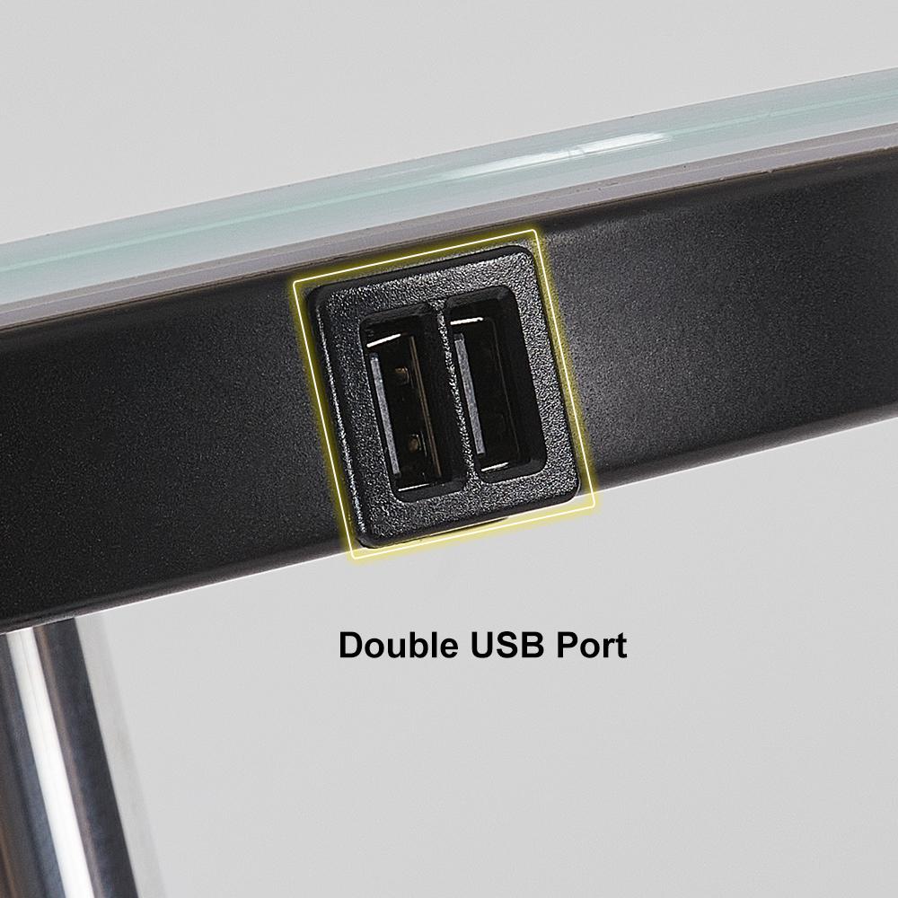 Lámpara de pie ajustable negra moderna Luz de lectura de pie LED con estante de vidrio