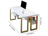 39" Modern White & Gold Rectangular Computer Desk with Drawer & Storage Shelf
