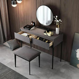 Modern Gray Makeup Vanity Set with Velvet Surface Dressing & Mirror & Stool in Small