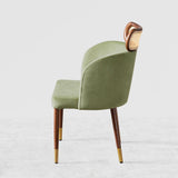 Modern Green Velvet Dining Chair Curved Back Rattan Dining Room Chairs (Set of 2)