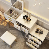 Modern White Makeup Vanity Extendable Dressing Table with Drawers & Flip Top Mirror