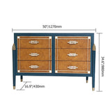 50" Modern Blue Dresser Accent Cabinet with 6 Drawers and Shell Pulls in Gold