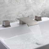 Moda Matte Black Waterfall Widespread Bathroom Sink Faucet Square Double Handle