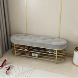 Modern Upholstered Bench Gray Velvet Bench with Shelf Bench with Shoe Storage